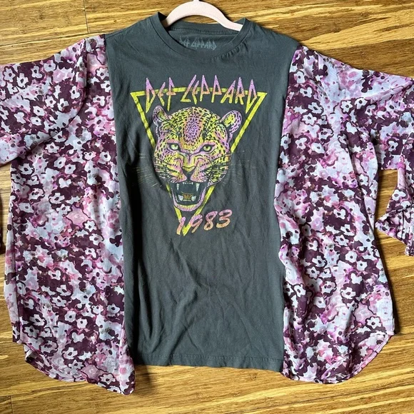 SOLD Upcycle Def Leppard Boho Floral Semi Sheer Top Blouse - One Of A Kind - Picture 15 of 15